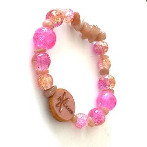 TERRA GEMMS Studio Series Peach Aventurine & Dragonfly Pink Stretch Bracelet